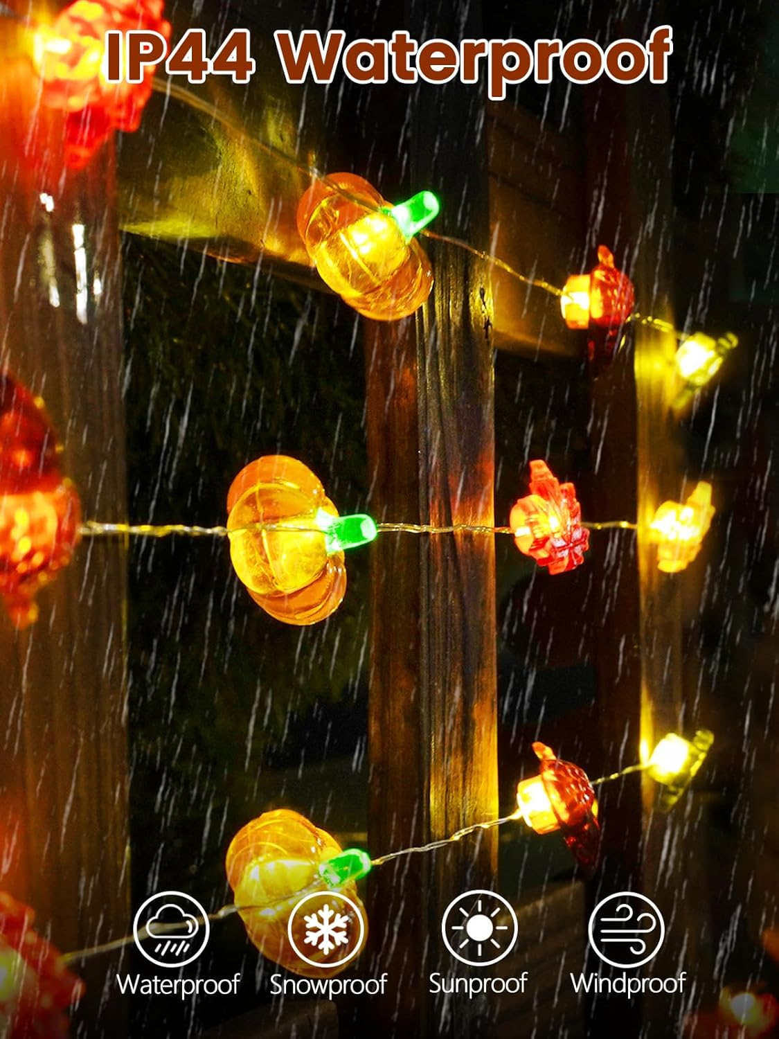 2 Pack 60LED Fall Decoration 3D Pumpkin Acorn Maple Leaf String Light Battery Operated, 20FT Fall Lights with Remote, Waterproof 8 Modes Fairy Lights for Autumn Harvest Thanksgiving Halloween Decor