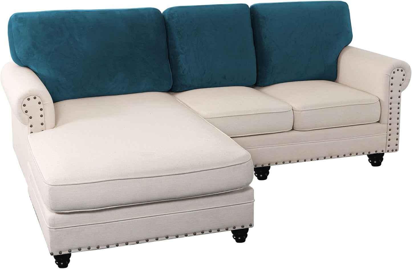 PrinceDeco Sectional Couch Covers Velvet Cushion Covers for Sectional Couch Cushion Covers for Sectional Sofa Separate Sectional Sofa Slipcovers Washable(1 Chaise Back+ 2 Sofa Back,Camel)