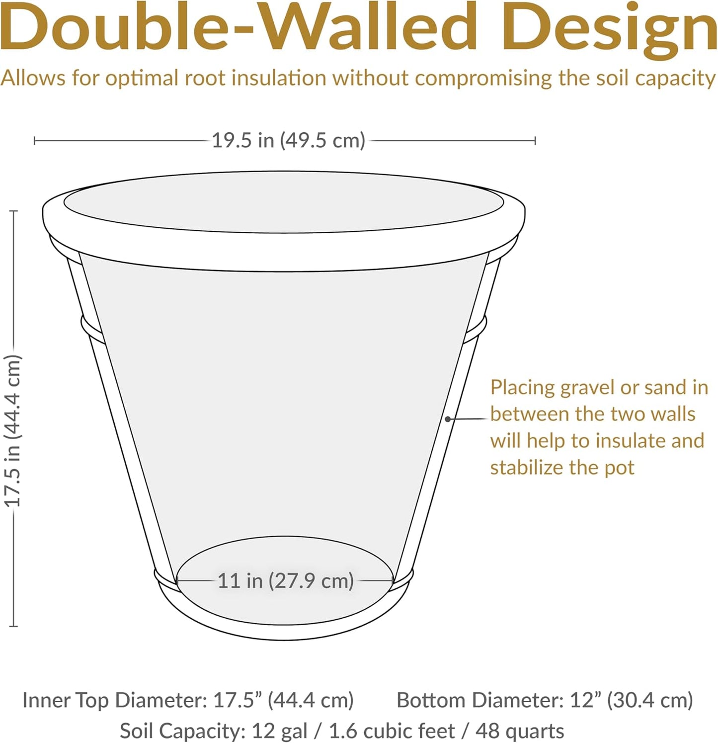 Sunnydaze 19.5-Inch Arabella Large Plant Pot - Polyresin Round Outdoor Planter with Drillable Drainage Holes - 4 Pack - Beige