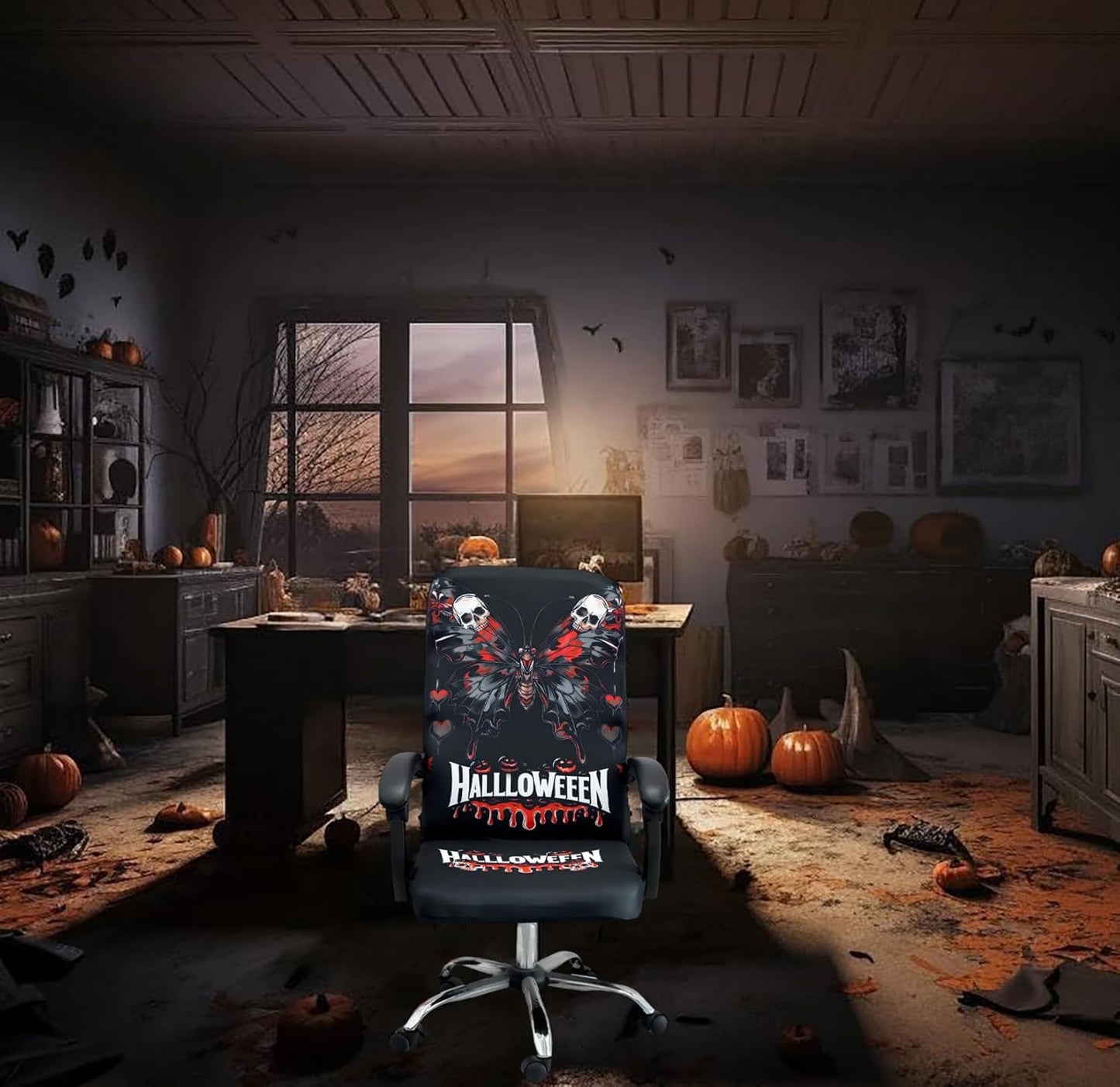 Halloween Office Chair CoversHorror Bloody Handprints Footprints on White Horror Theme Print Stretchable Slipcover for Modern Simplism Style High Back Boss Chair(No Chair) (Halloween08, L)…