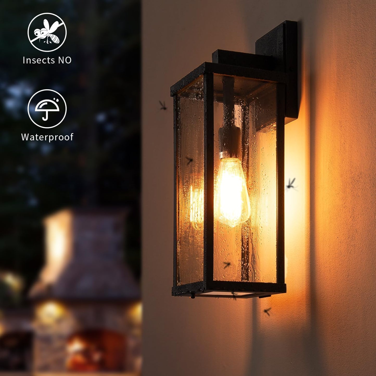 mirrea 18" Classic Outdoor Wall Sconce 1 Light in Matte Black Rectangular Metal Frame and Clear Glass Shade Waterproof Porch Light Patio Light Pack of 2