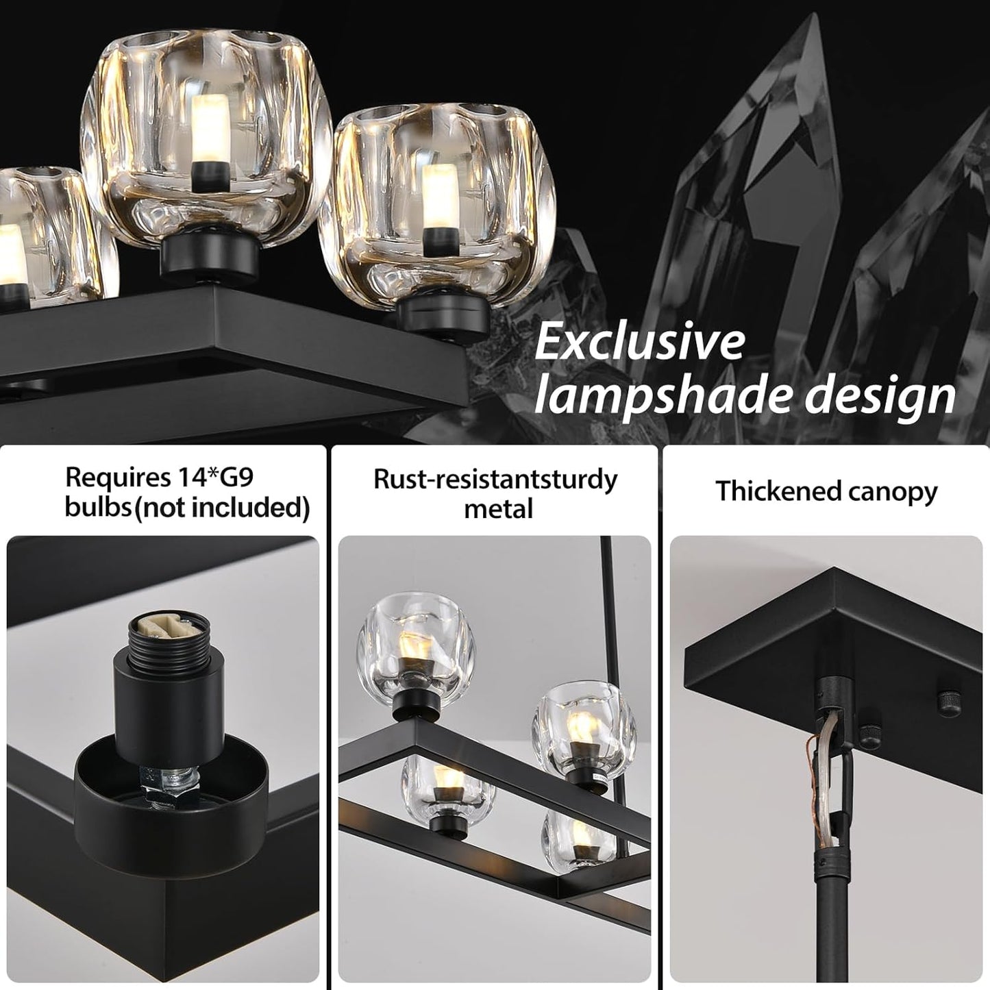 72 Inch Black Rectangle Wagon Wheel Chandeliers, Chandelier for Dining Room Over Table, Modern Crystal Long Chandelier for High Ceiling, Farmhouse Large Linear Chandeliers for Kitchen Island