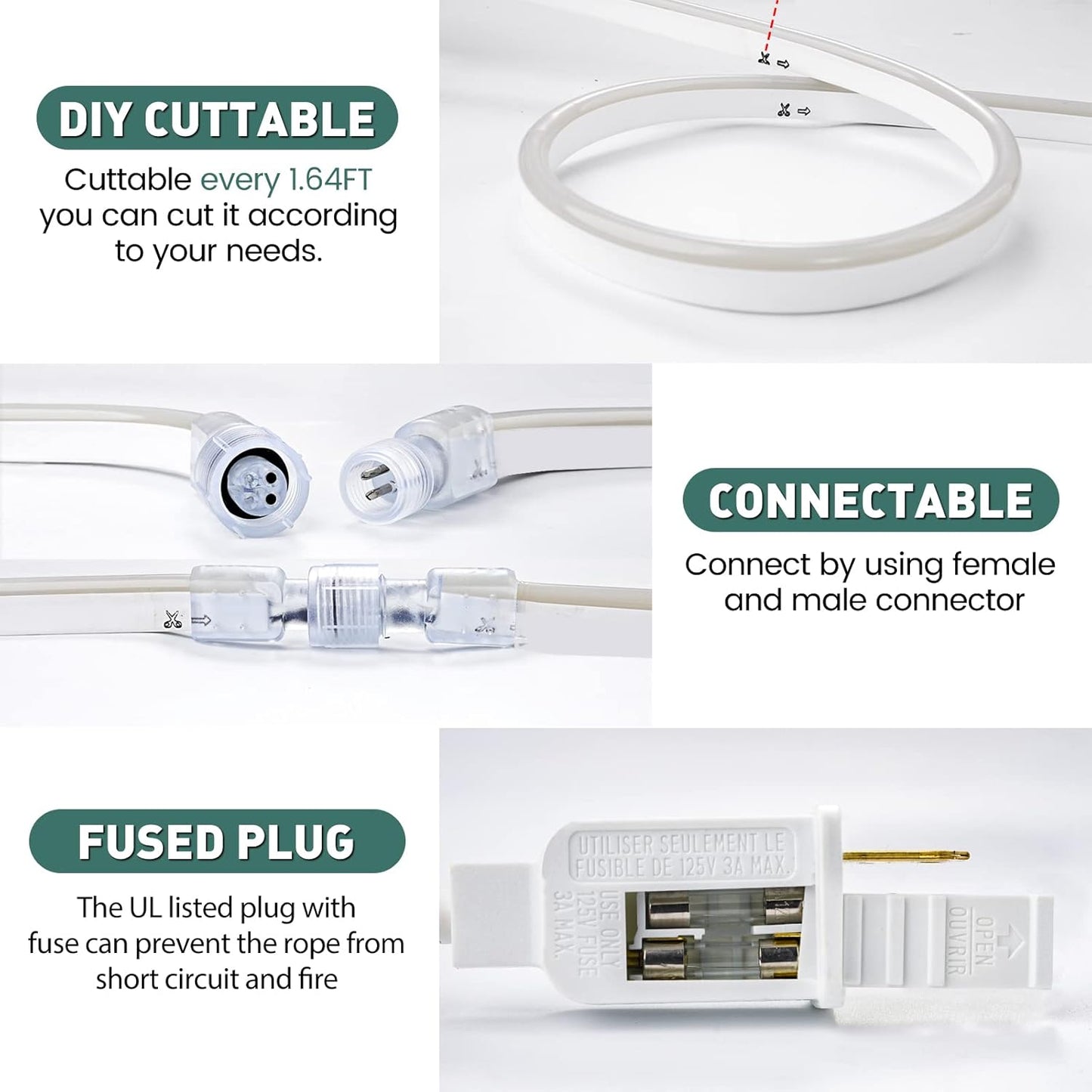 GZBtech Flexible LED Neon Rope Lights 82FT,AC 110-120V Waterproof Strip Light, 120 LEDs/M Cuttable Connectable Neon Lighting for Indoor Outdoor Home Decor/Commercial Building Use-Cold White 25M