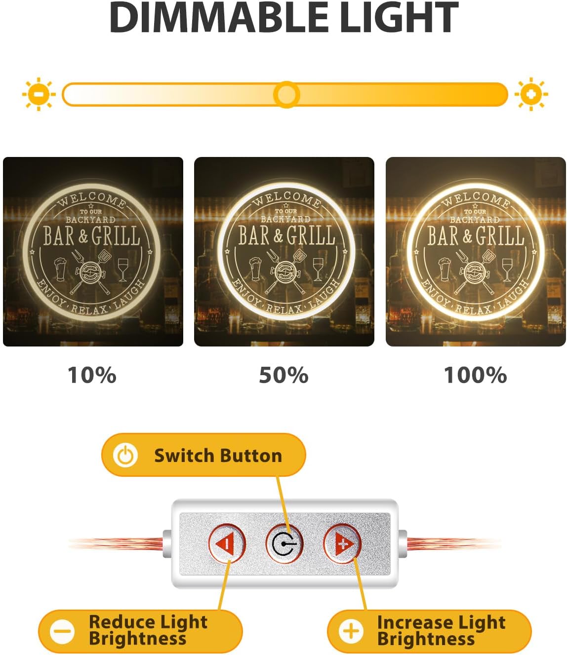 Bar & Grill Neon Sign for Home Bar Wall Art Decor, Dimmable LED Neon Lights Bar and Grill Signs for Backyard Patio Garden Yard BBQ Birthday Party, Grilling Light Up Sign for Housewarming Gifts