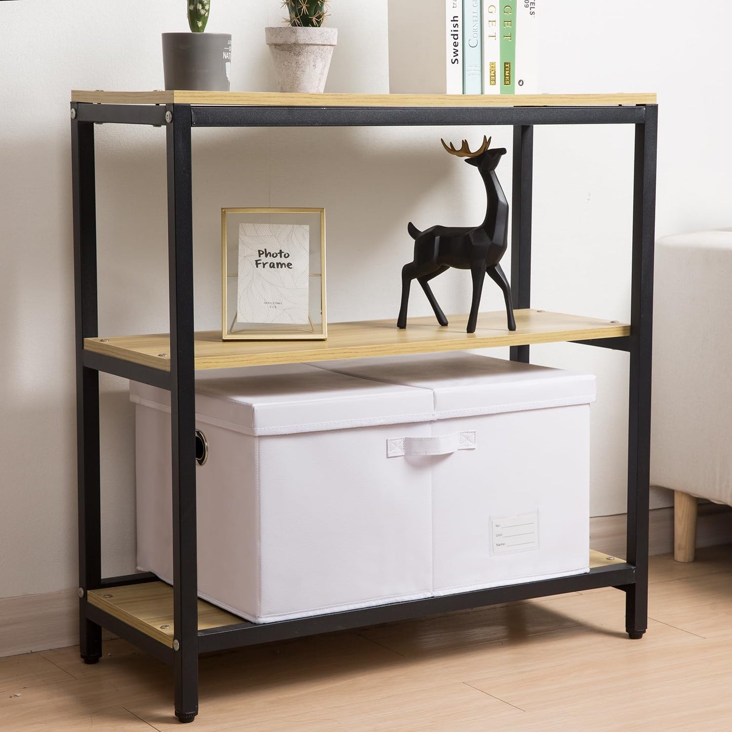 PRANDOM Collapsible Storage Box with Lid [3-Pack] Leather Fabric Foldable Storage Bin Organizer Container Basket Cube with Cover for Home Bedroom Closet Office Nursery White(22.8X15.7X11.8)