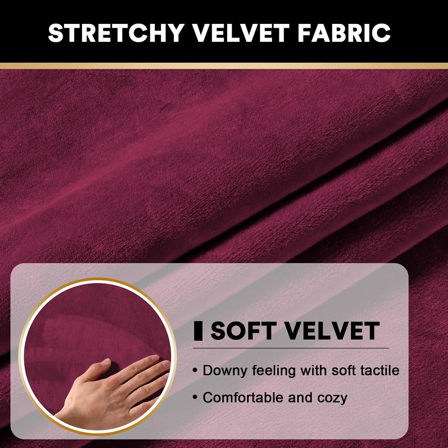 PrinceDeco Stretch Velvet Couch Cushion Cover,Soft Cushion Slipcover for Chair Cushion Furniture Protector Seat Cushion Sofa Cover Width Up to 29.5", Burgundy