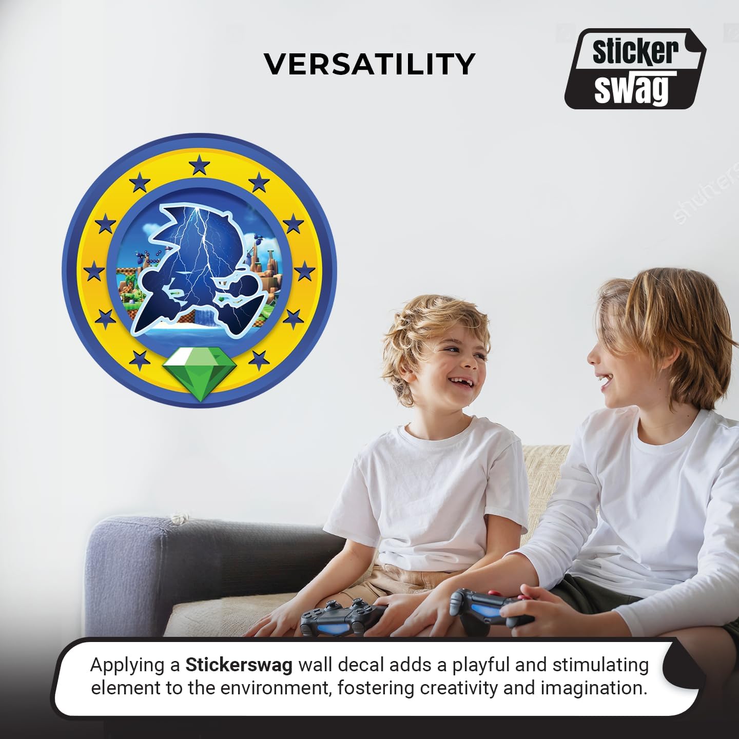 Speed Hero Wall Decal – Removable Vinyl Wall Art with Chaos Emerald Design – Gaming Room, Bedroom & Playroom Decor (Electric Hero)