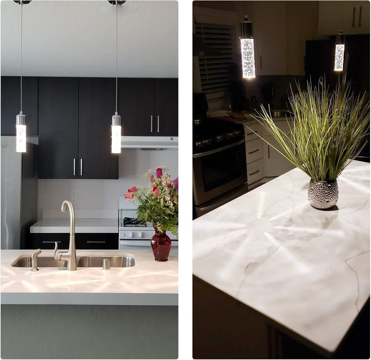 OKELI Pendant Lights Kitchen Island 1 Pack, 6000K Modern LED Bubble Crysta Pendant Light, Chrome Mini Single Island Lights Hanging Lighting for Dining Room, 6W, ETL