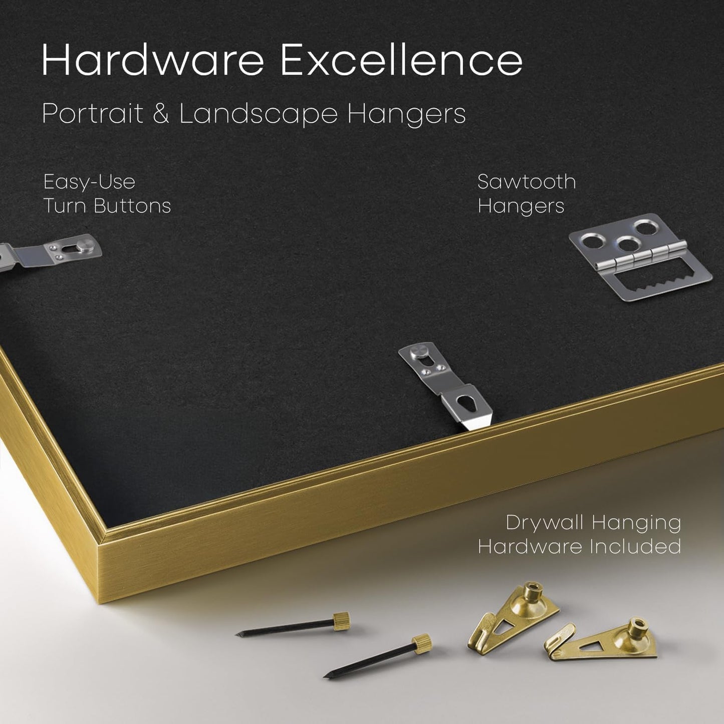 Homeforia Square 10x10 Gold Frame, High End Metal 10 by 10 Picture Frames with Mat 8 x 8, 10by10 Thin Poster Frame Matted to 8x8 inch Photo, Wall or Tabletop Frames, Tempered Glass, Wall Kit, Set of 1