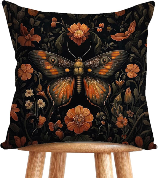 William Morris Abstract Vintage Floral Velvet Butterfly Design Throw Pillow Covers Home Decor, Retro Art Deco Pillowcase Cushion Cover for Bed Sofa Living Room, Square 18x18inch (Orange-Butterfly)