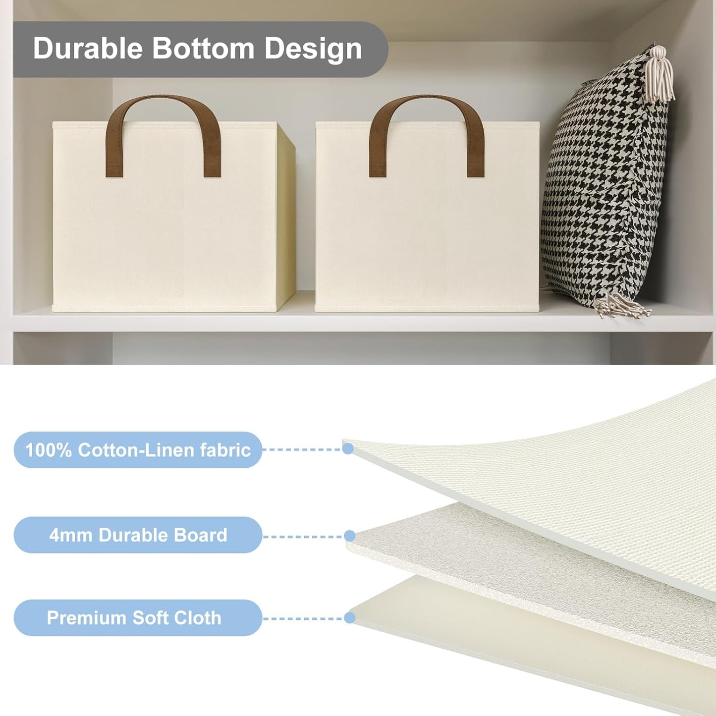 Closet Storage Bins, Fabric Closet Organizers and Storage Basket for Shelves, Collapsible Shelf Baskets for Organizing Shelves, Bedroom Clothes Basket, Beige, 3 Pack