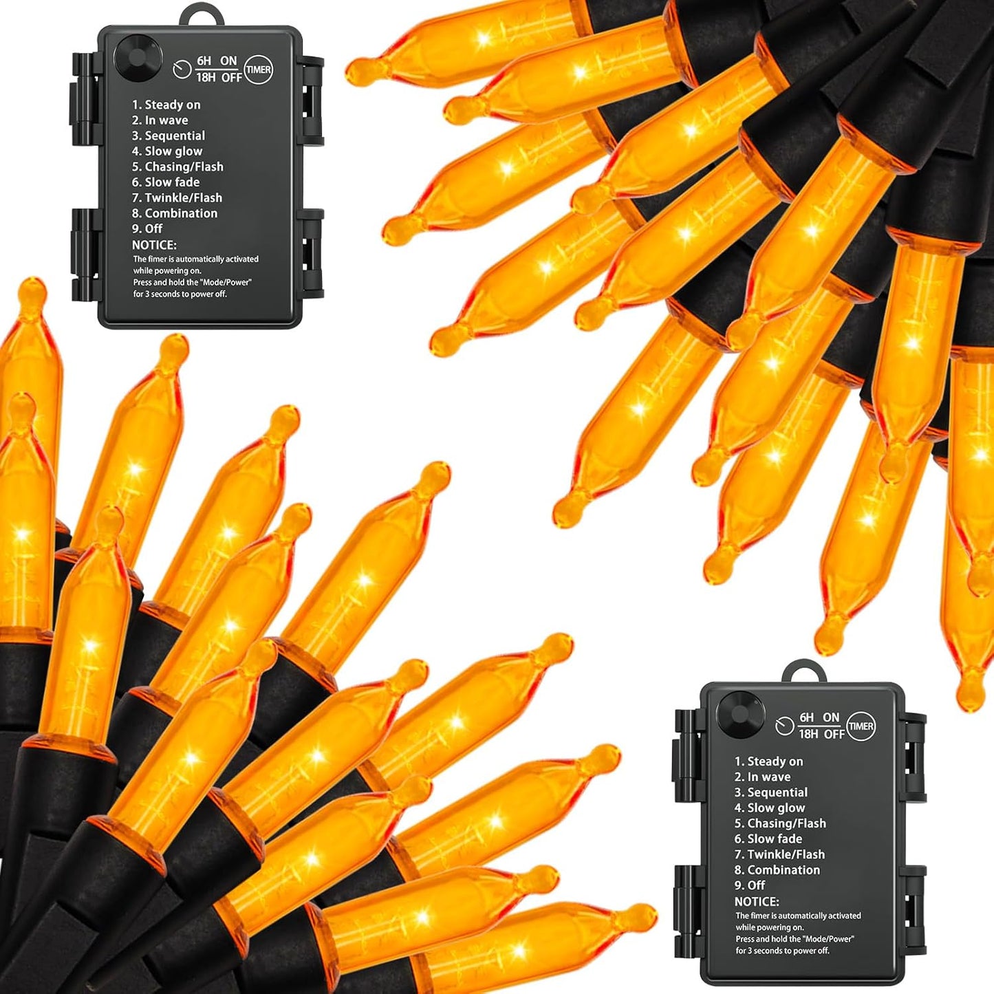 100 LED Orange Halloween Lights, 2 Pack 17FT Mini String Lights Battery Operated Orange Fairy Light 8 Modes Timer Waterproof for Indoor Outdoor Patio Tree Holiday Party Fall Halloween Decor