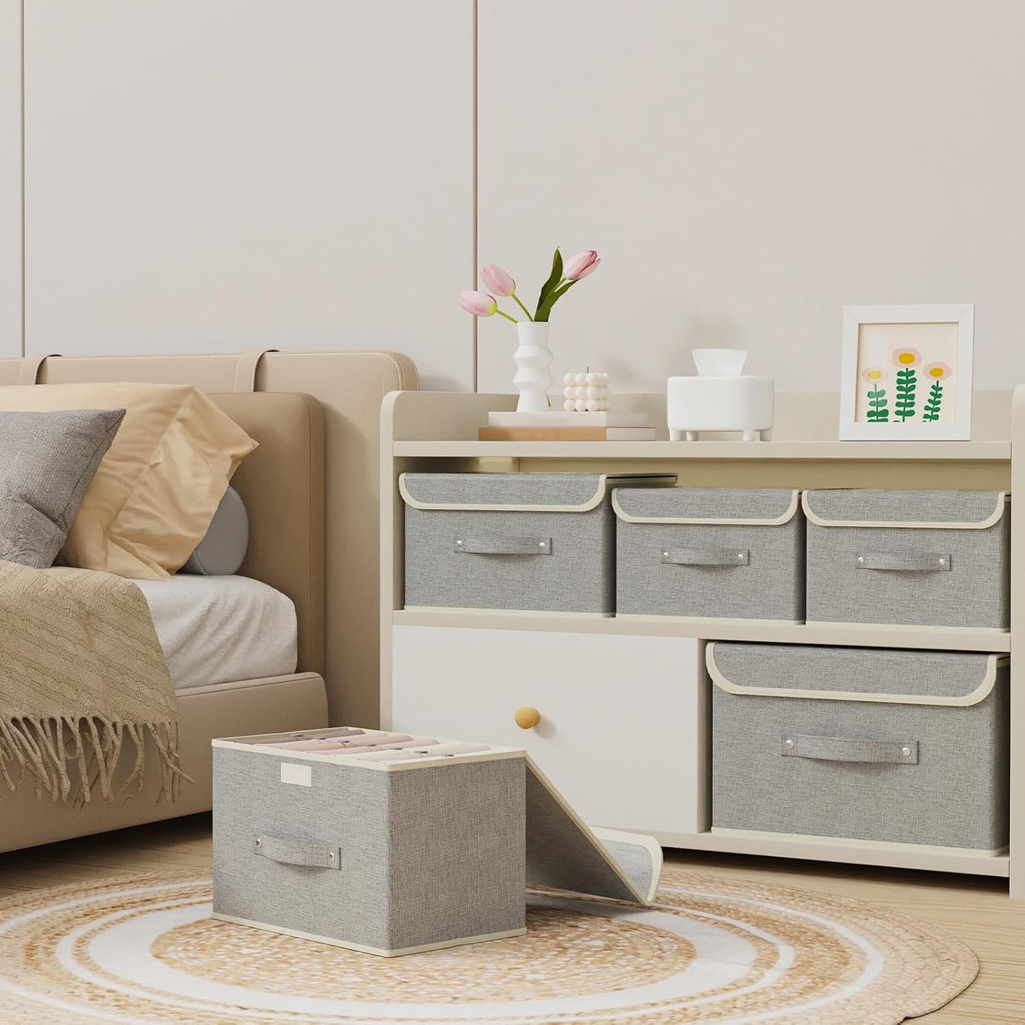 Fabric Storage Bins Cube Organizers with Flip-Top Lid and Handles,Storage Boxes for Organizing Home,Office,and Closet,Grey,3 Pack 13 X 9.1 X 7.9 in