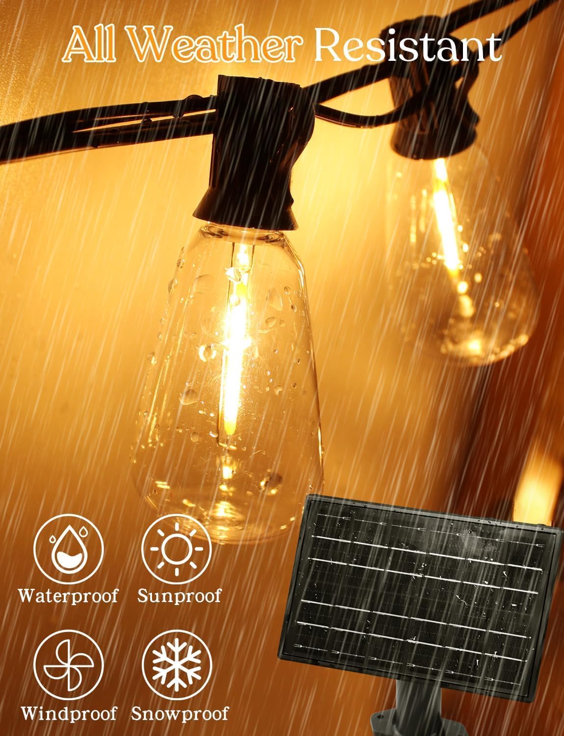100 FT Solar String Lights Outdoor Waterproof with Remote & USB Port, Solar Power Patio Hanging Lights with Dimmer, Shatterproof LED Edison Bulb Outdoor String Lights for Outside Cafe Yard Fence