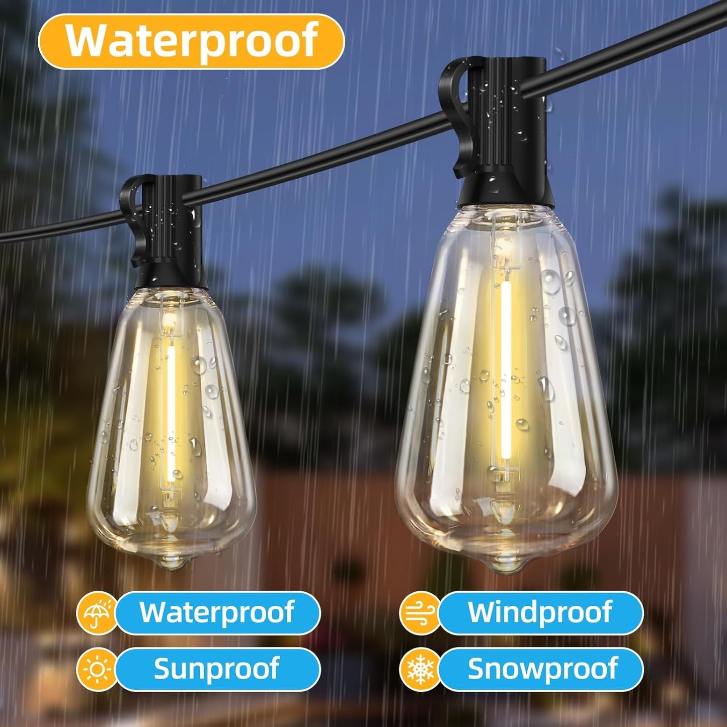 ST38 Outdoor String Lights 25FT with 12+1 LED Bulbs, E12 Socket, Waterproof Commercial Grade, 2700K Warm White for Garden, Backyard, Bistro, Patio, Porch, Deck, Gazebo, Wedding Decor