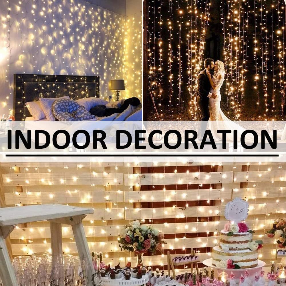 Solhice LED Curtain Lights Outdoor 20ft x10ft, 600 LED Plug in Hanging String Lights Indoor, Twinkle Light Backdrop for Outside Backyard Wedding Bedroom Decor, Warm White (Not Connectable)