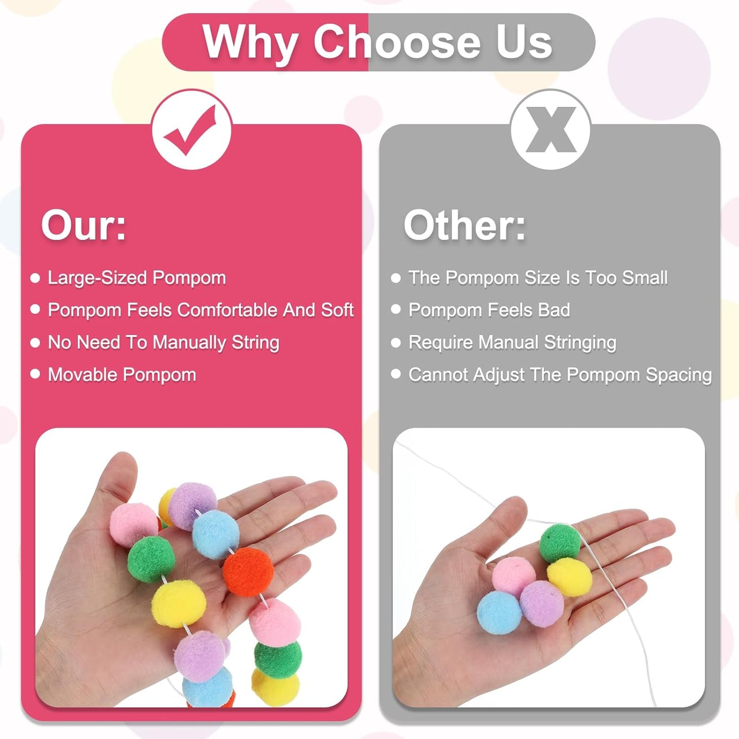 PATIKIL 26Ft Pom Pom Garland Decorations, 4Pcs Colorful Felt Ball Garland Banner Cute Rainbow Pompom Hanging Decorations for Tree Ornaments Homes Decor, 10 Colors