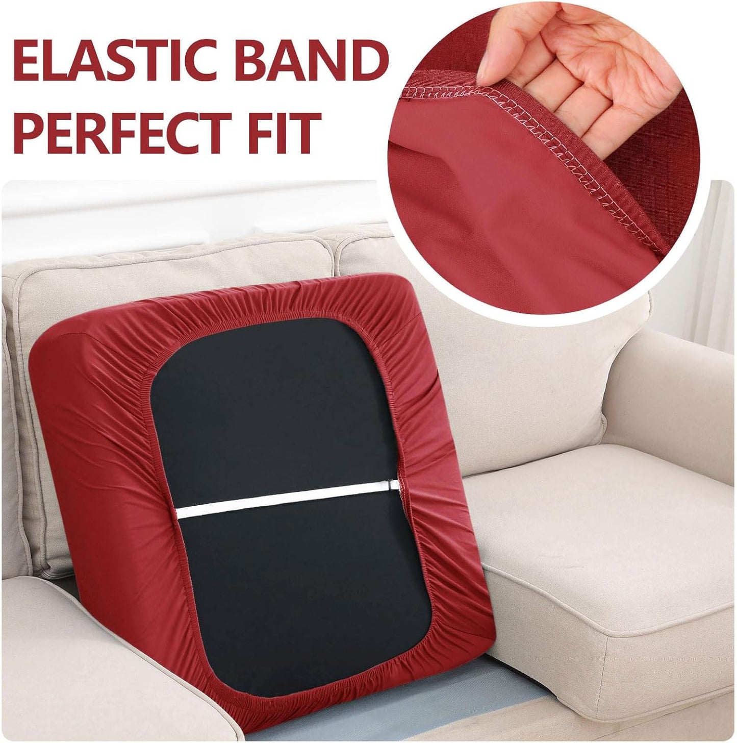 hyha Waterproof Couch Cushion Covers, Stretch Sofa Couch Seat Slipcover for Dog Washable, Non-Slip Waterproof Outdoor Cushion Covers for Patio Furniture Replacement (3 Pieces, Wine Red)