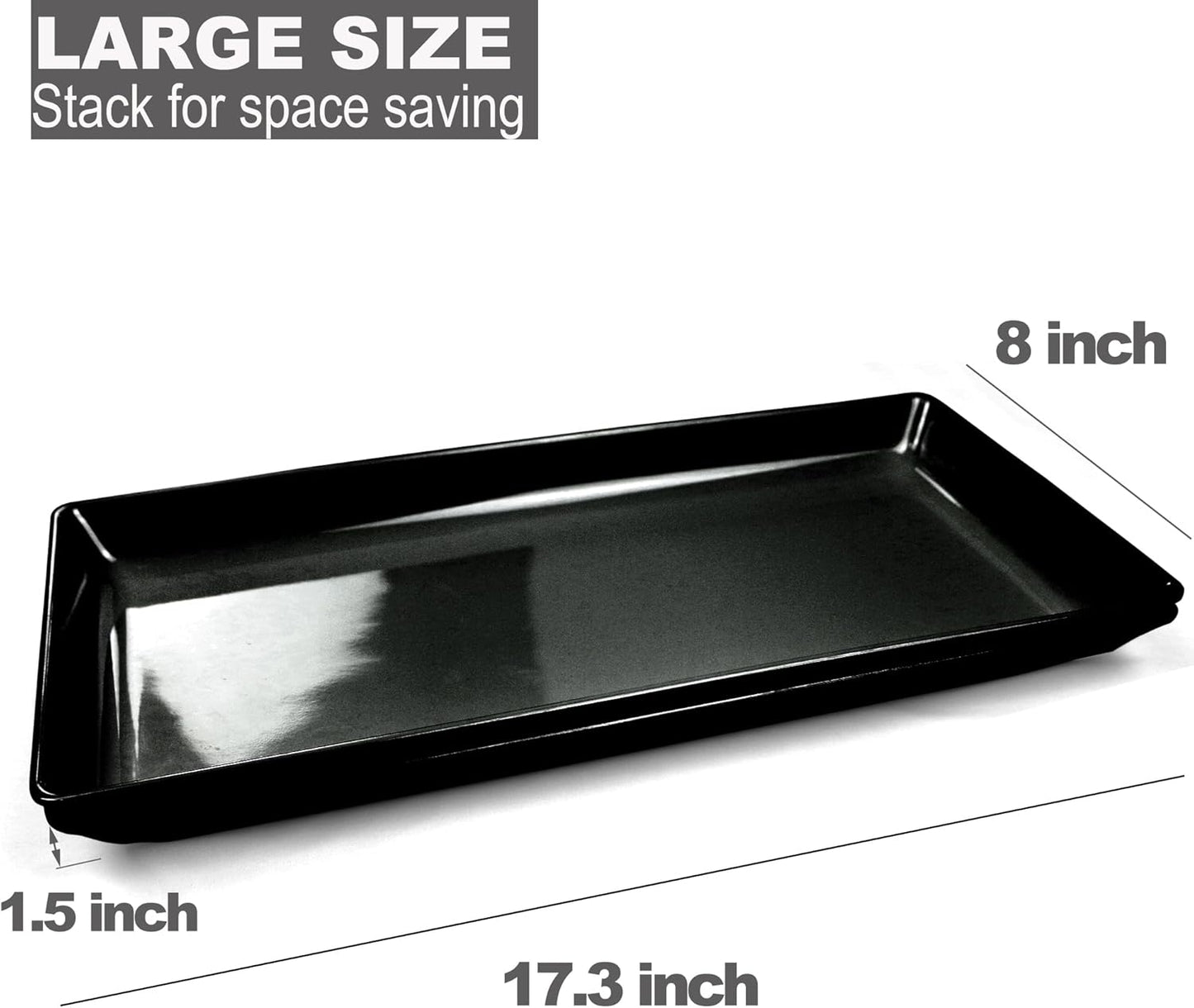 Long Melemine Serving Tray, 17.3x8x1.5 in Serving Platters and Trays for Appetizer, Charcuterie, Bread, Fruit, Dessert, Set of 2, Black