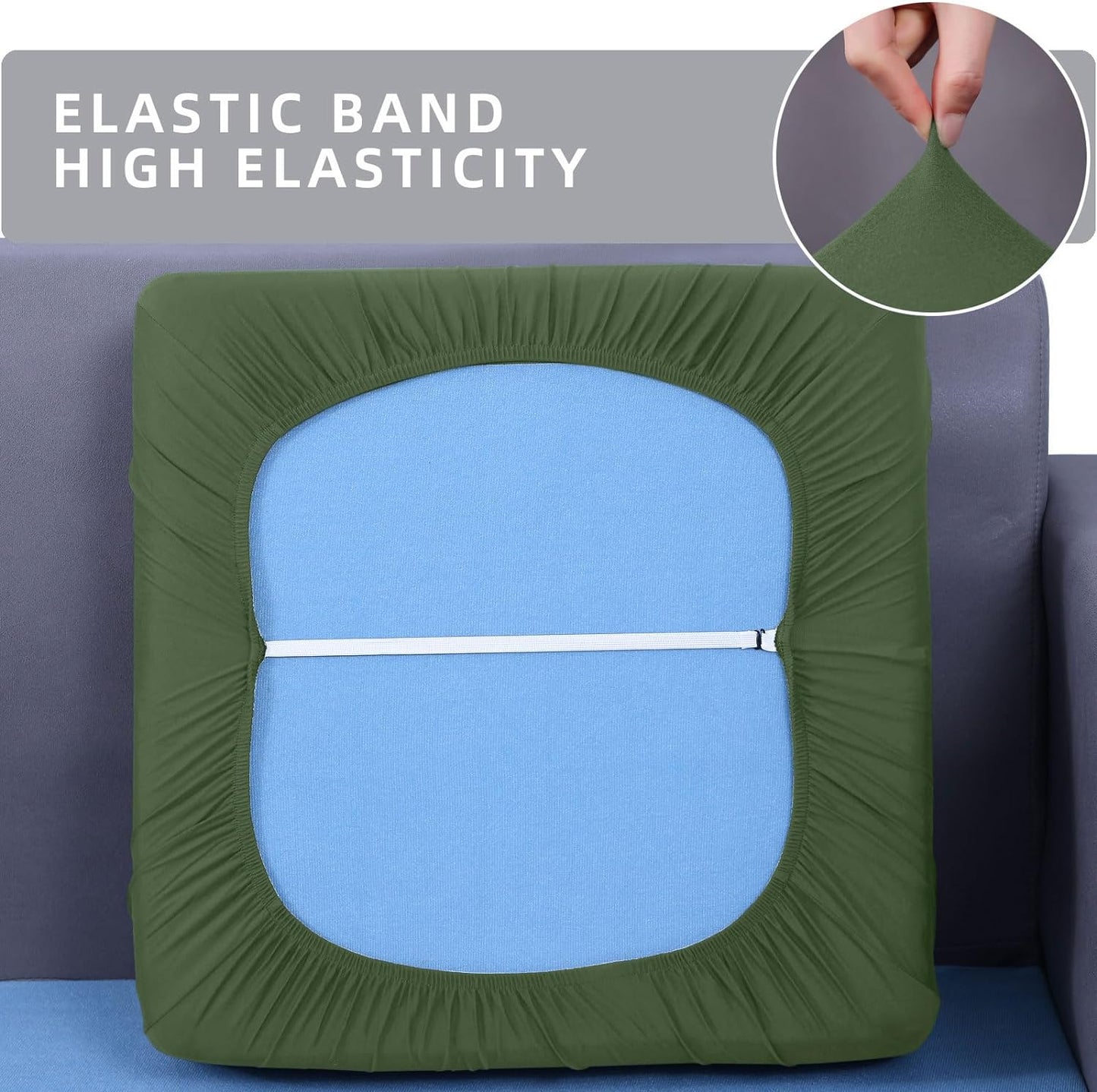 hyha Waterproof Couch Cushion Covers, Stretch Sofa Couch Seat Slipcover for Dog Washable, Non-Slip Waterproof Outdoor Cushion Covers for Patio Furniture Replacement (1 Piece for Medium, Bronze Green)