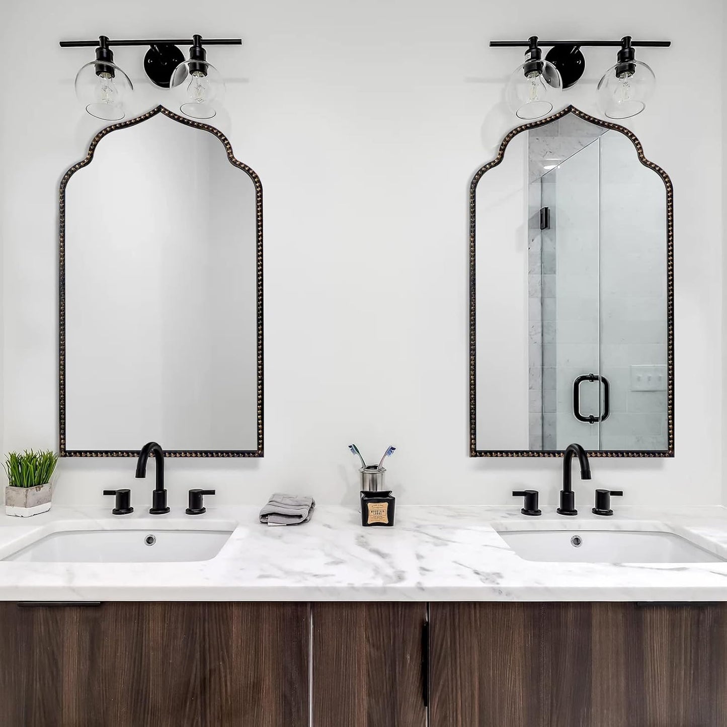 Arch Wall Mirror, 22" W x 38" H Marlowe Mirror, Metal Beaded Frame Large Modern Mirror,Antique Black