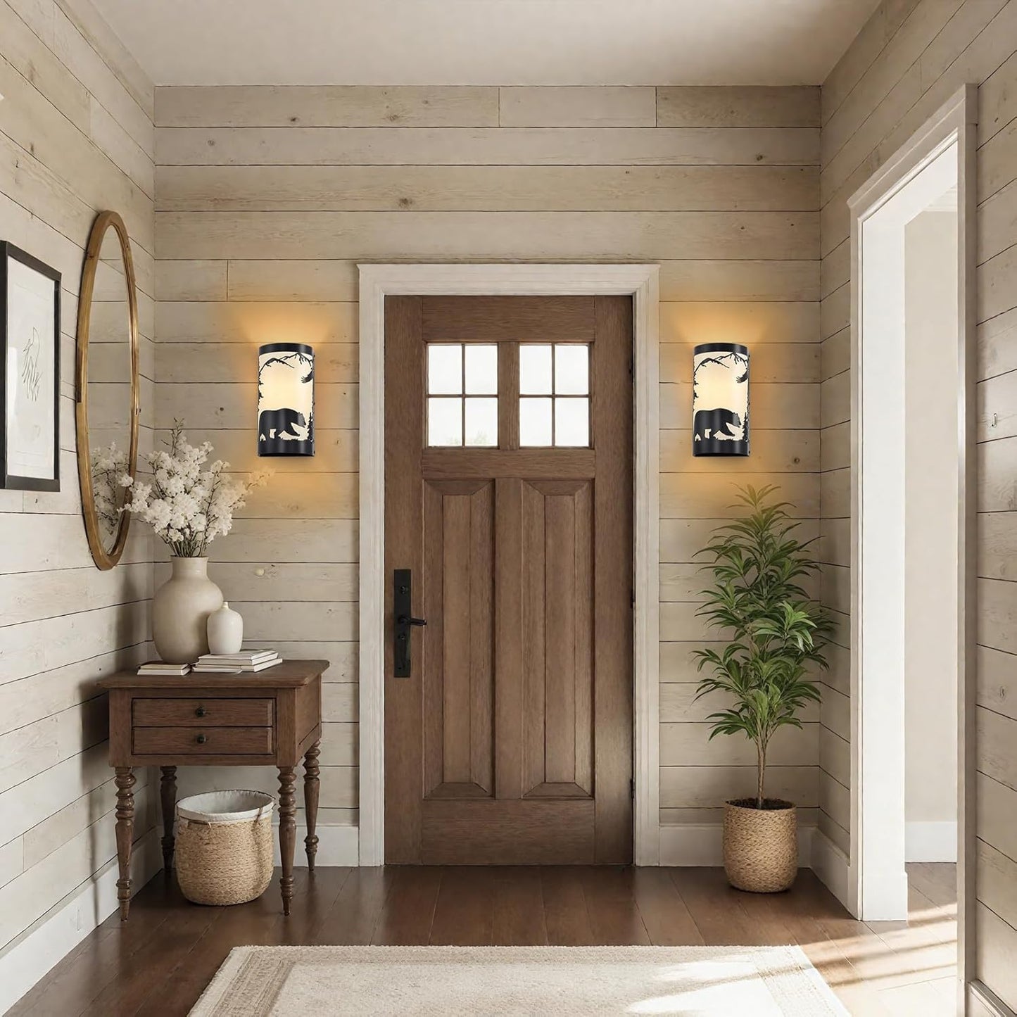 Wall Sconce Light,Bear Metal Cream Parchment Rustic Wall Sconces,Farmhouse E26 Base Black Matte Hallway Sconces Wall Lighting,Vintage Wall Mount Lamp,Wall Lights for Living Room,Bedroom,Porch