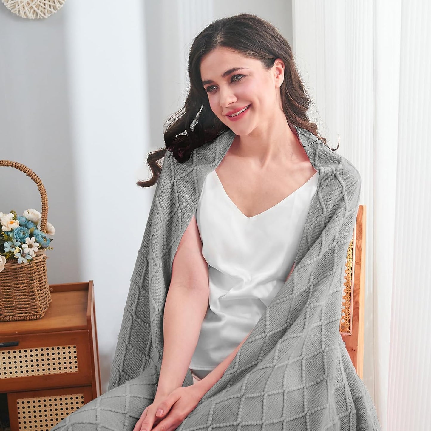 inhand Knitted Throw Blankets for Couch and Bed, Soft Cozy Knit Blanket with Tassel, Light Grey Lightweight Decorative Blankets and Throws, Farmhouse Warm Woven Blanket for Men and Women, 60"x80"