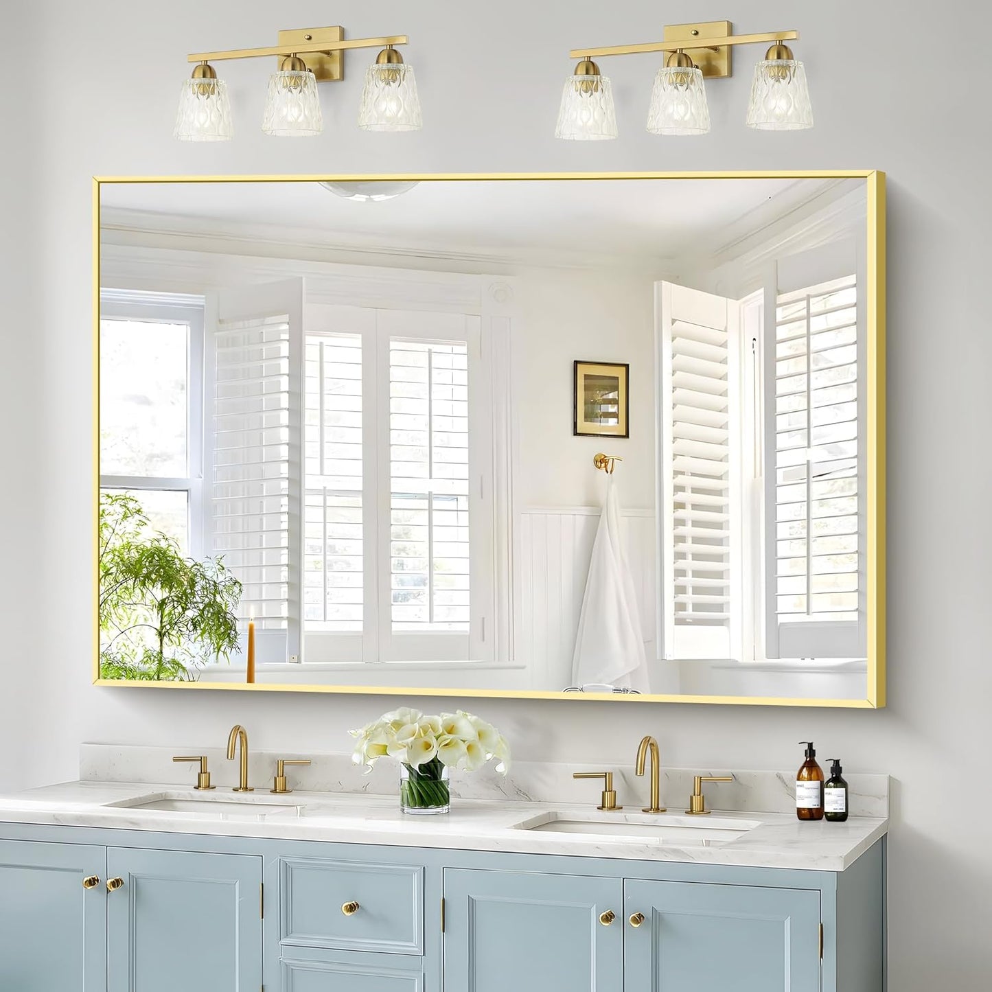 40x60inch Gold Bathroom Mirror, Gold Rectangle Mirror with Frame, Large Rectangular Wall Mirrors for Bathroom, Living Room, Hair Salon, Big Farmhouse Mirror Hang Horizontal/Vertical