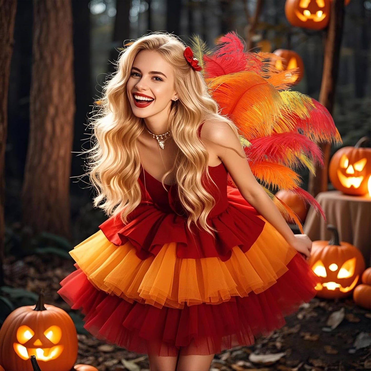 THARAHT Red Orange Yellow Ostrich Feathers 12pcs Natural Bulk 8-10Inch 20cm-25cm for Crafts Wedding Party Centerpieces Halloween and Home Decoration Feathers