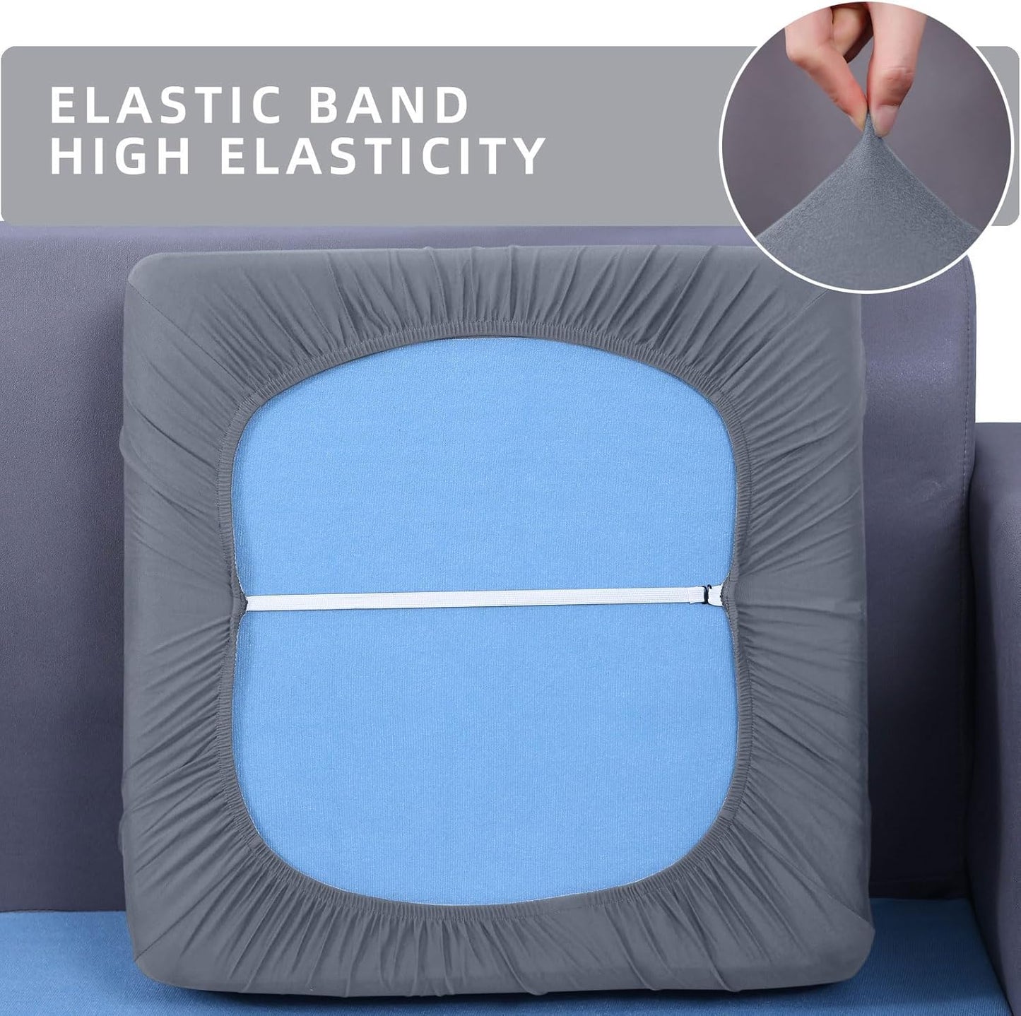 hyha Waterproof Couch Cushion Covers, Stretch Sofa Couch Seat Slipcover for Dog Washable, Non-Slip Waterproof Outdoor Cushion Covers for Patio Furniture Replacement (1 Piece for Medium, Grey)