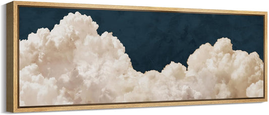 MUDECOR Large Framed Canvas Print Wall Art Cumulus Clouds Panoramic Dramatic Skyline Illustrations Antique Retro Fine Art Illustrations Decorative Colorful for Bedroom - 60"x20"