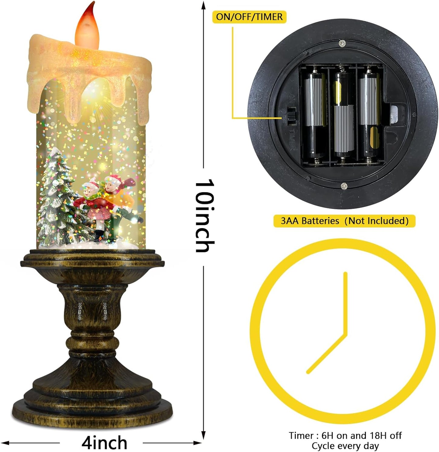 Christmas Flameless Candles, Flickering LED Candles with Timer, Snow Globe Candle Lights for Christmas Decorations