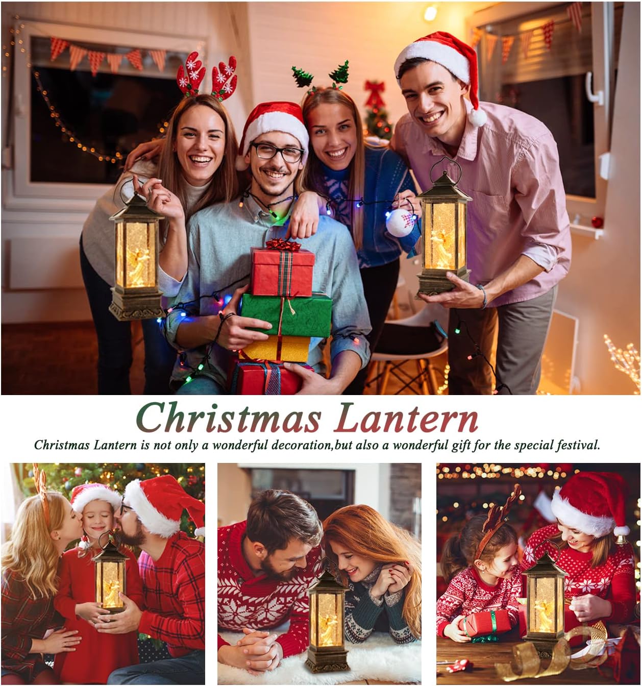 Christmas Decorations Snow Globe Lantern,Christmas Lantern with 8 Christmas Theme Music,Christmas Snow Globe Gifts Water Glittering Swirling Christmas Home Decoration（Dove Angel）