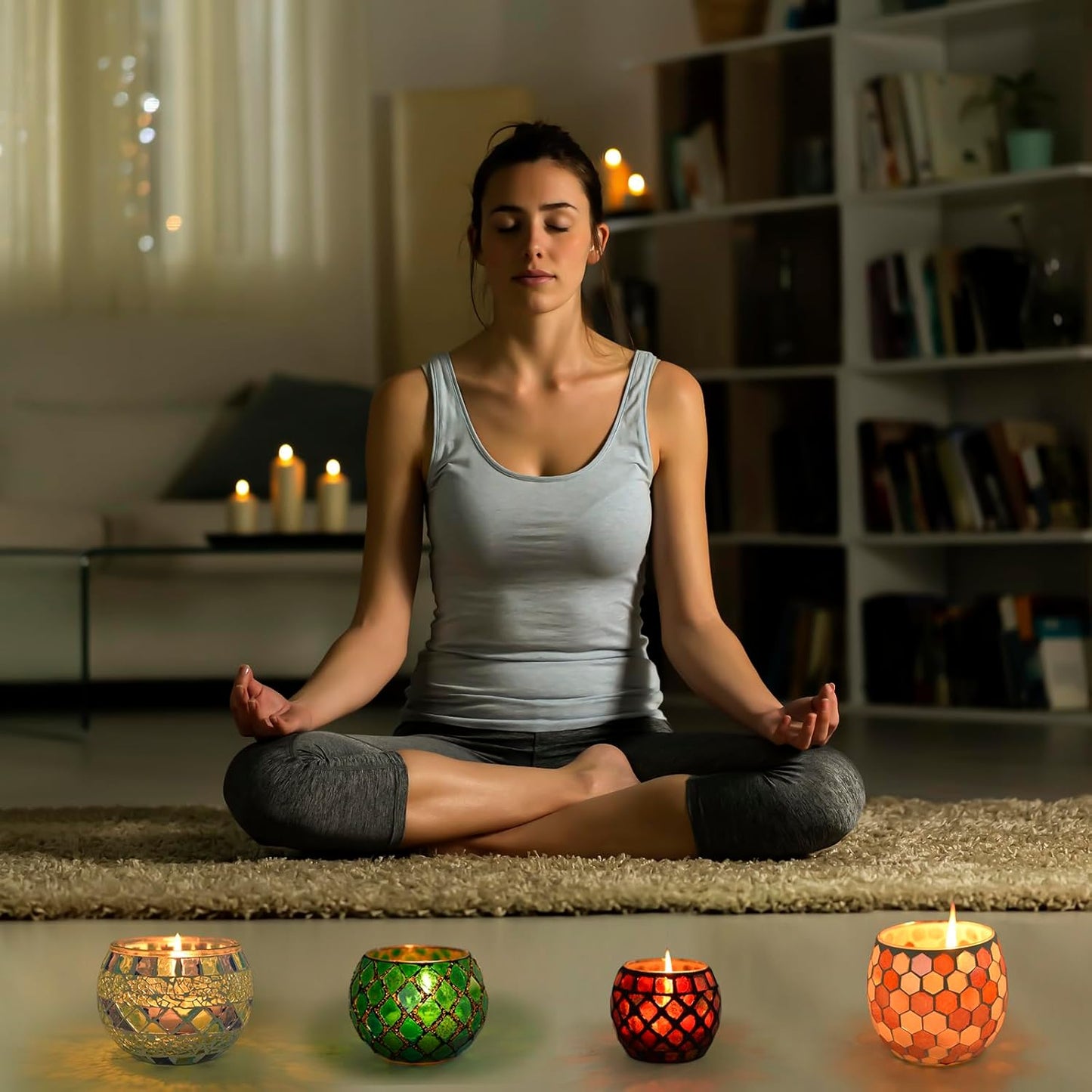 Votive Candle Holder Tea Lights - Glass Candle Holders, Mosaic Tealight Candle Holder, Candle Jar Cup for Wedding Centerpiece Party Table Decorations, Valentines Day Decor