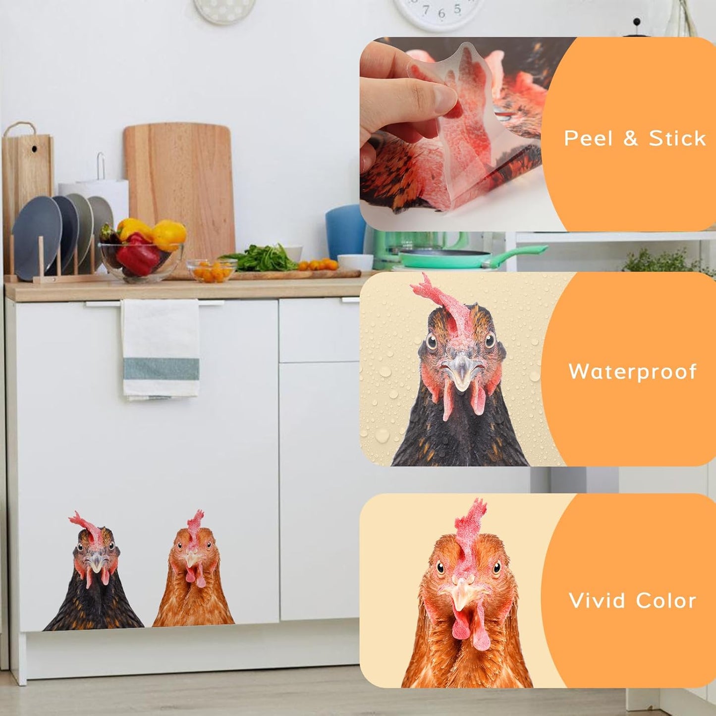 Funny Chicken Wall Stickers Peel and Stick - 2 Hens Heads Window Stickers Decor - Funny Wall Decals Removable for Farmhouse Kitchen Bedroom Door Refrigerator Car
