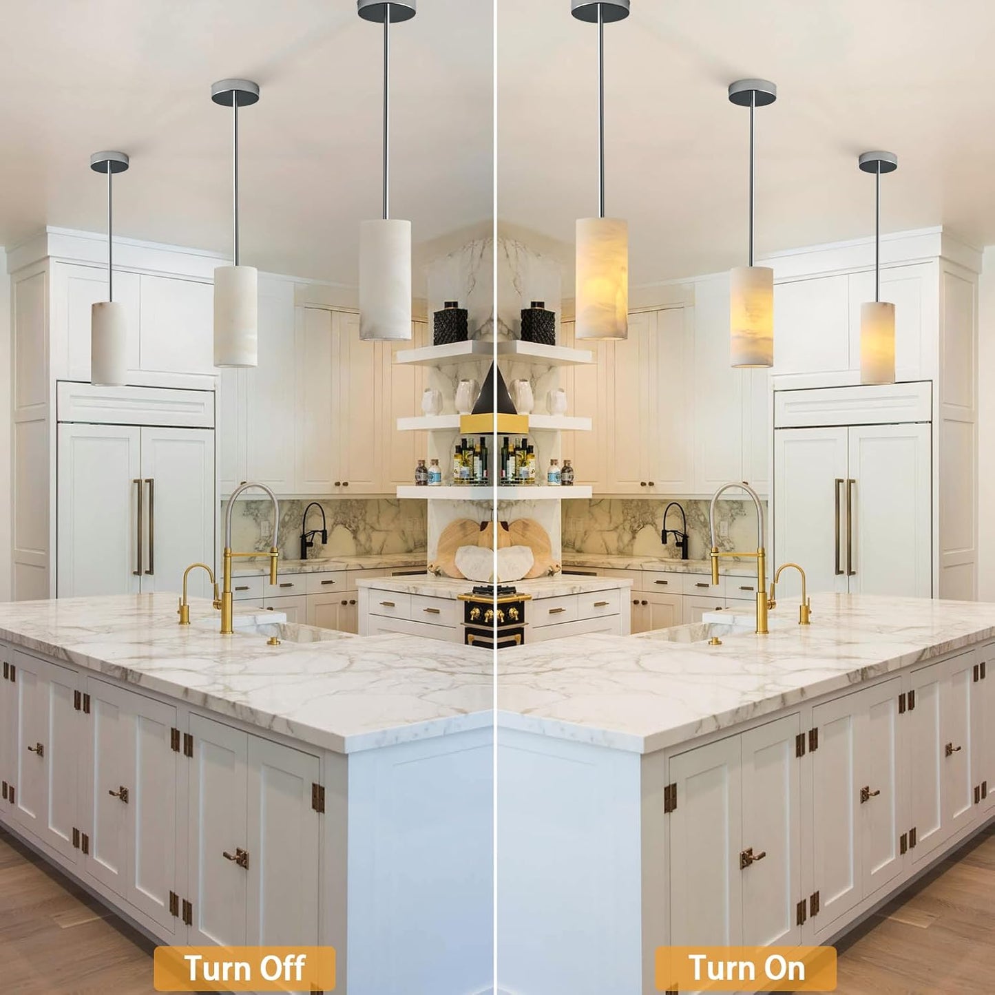 Alabaster Pendant Light Kitchen Island, H-9.5in Nickel Pendant Light Fixtures with Natural Marble Shade, Adjustable Ceiling Pendant for Dining Room, Living Room, Bedroom & Bathroom