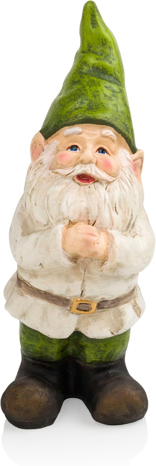 Alpine Corporation - 12" Tall Outdoor Garden Gnome Yard Statue Decoration – Playful Resin Gnome with Earthtone Colors - Durable, Weatherproof Lawn Sculpture for Patio, Deck, Yard