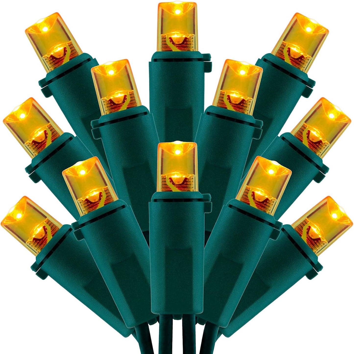 200 Count Orange Wide Angle LED Christmas Lights, 66 ft Green Wire UL Certified Commercial Grade 5mm Holiday String Light Set (Orange)