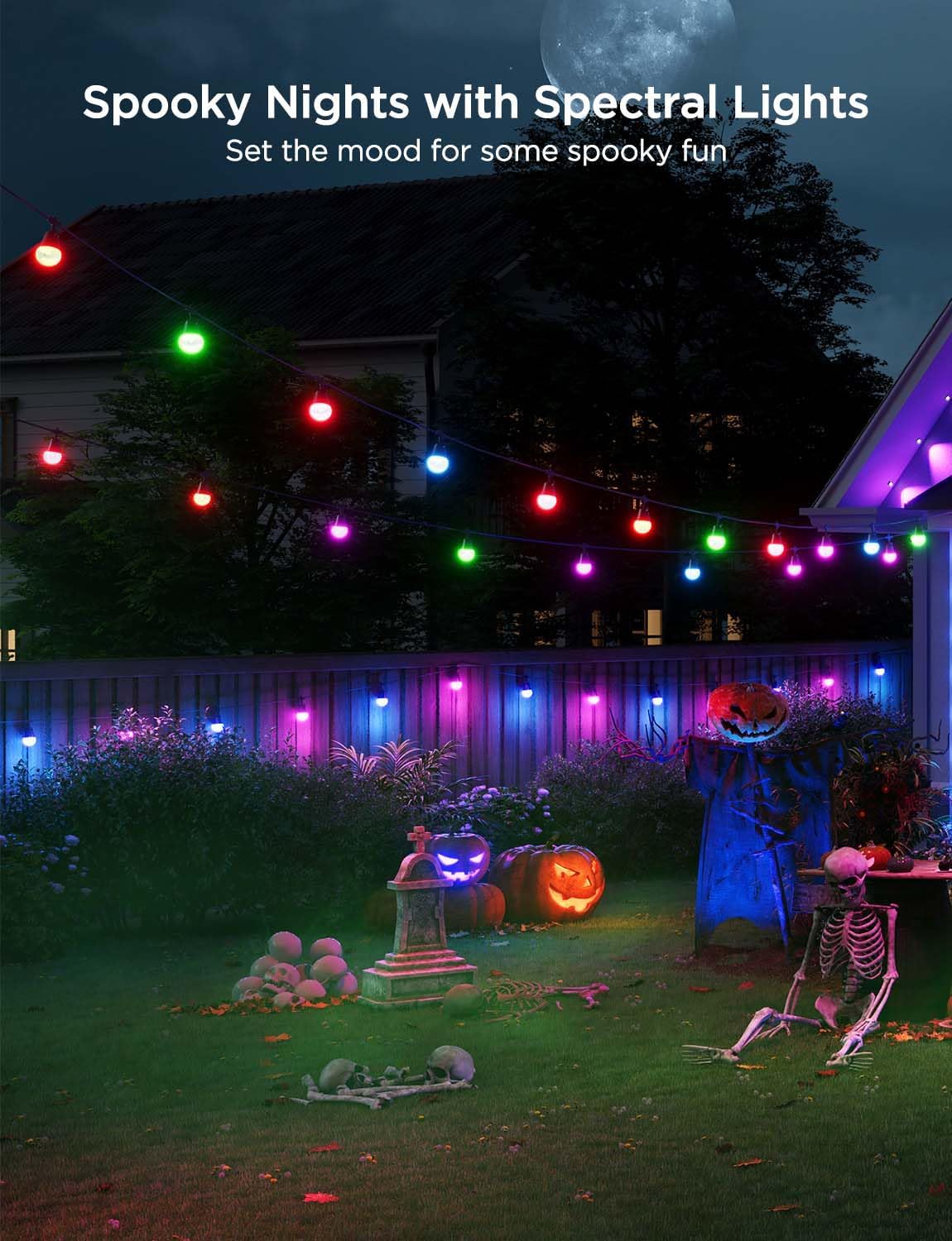 Govee Smart Outdoor String Lights 2, 144ft Outdoor Lights with Dimmable Warm White LED Bulbs, 47 Scene Modes for Patio, Backyard, Balcony, IP65 Waterproof, Works with Alexa, App Control