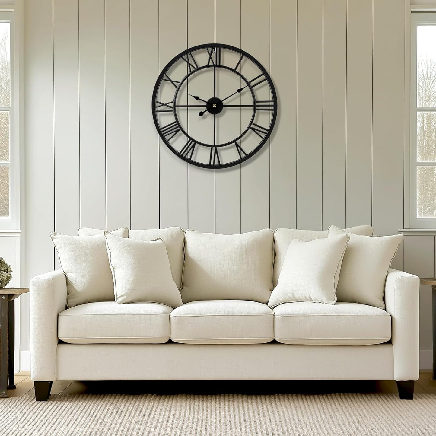 Tatub 16 Inch Large Wall Clock for Living Room Decor, Roman Numeral Modern Round Decorative Metal Large Wall Clock for Bedroom and Kitchen, Silent, Non Ticking, Battery Operated