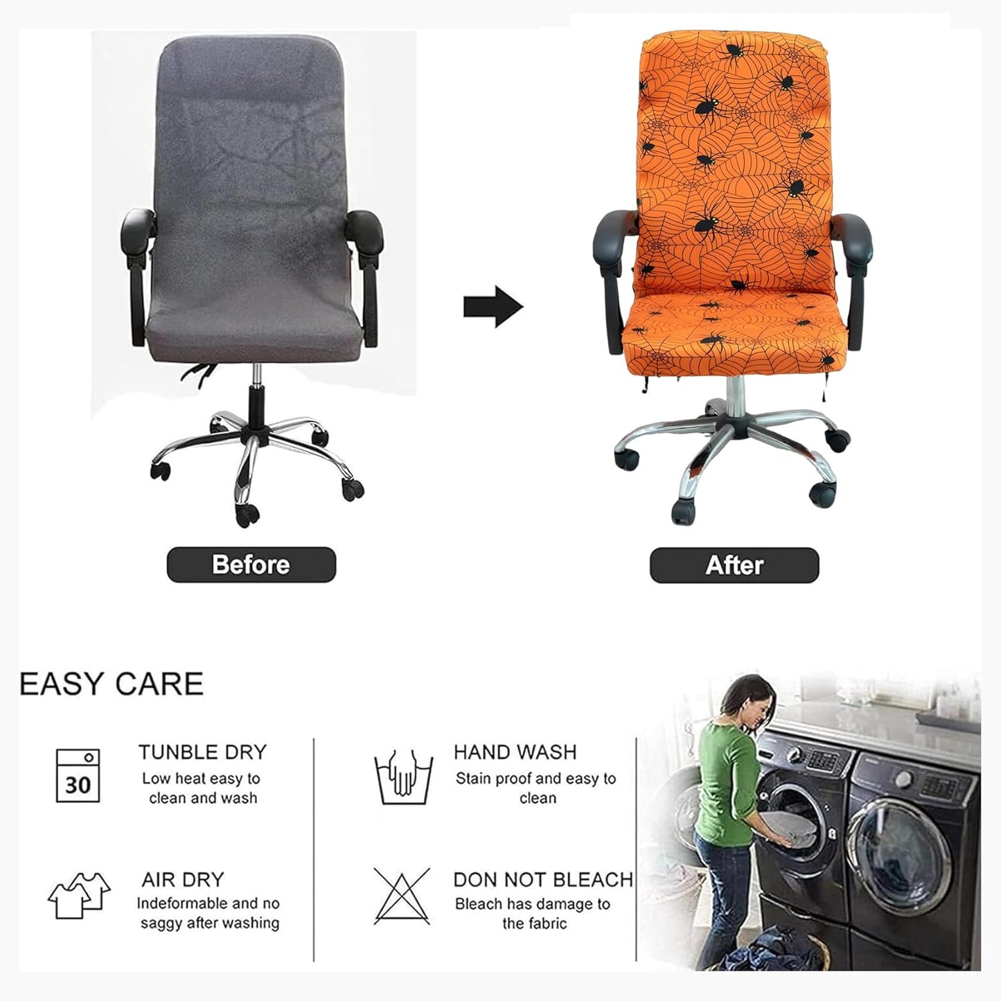 Halloween Office Chair CoversHorror Bloody Handprints Footprints on White Horror Theme Print Stretchable Slipcover for Modern Simplism Style High Back Boss Chair(No Chair) (Halloween07, L)…