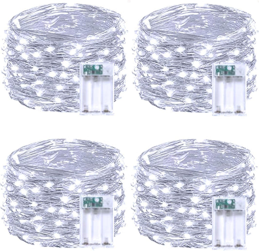 4 Pack Fairy Lights Battery Operated with Timer, Each 20FT 60LED Christmas String Lights Outdoor Indoor, Cuttable Battery Twinkle Lights for Bedroom Home Wedding DIY Christmas Decorations (Cool White)