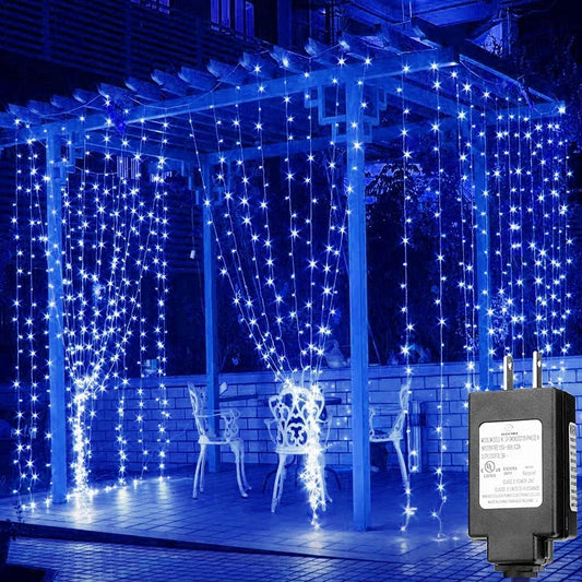 Solhice LED Curtain Lights Blue Outdoor 20ft x10ft, 600 LED Plug in Christmas Hanging String Lights Indoor, Twinkle Lights Backdrop for Backyard Wedding Bedroom Décor (Not Connectable)