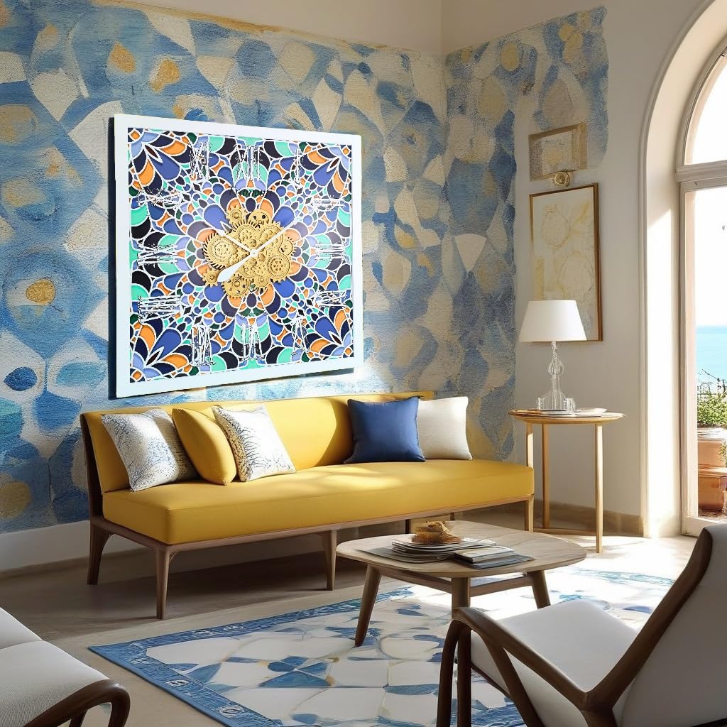 The Gears Clock Wall Clock Italy Collection with Moving Gears (Tramonti, 36 inch Square)