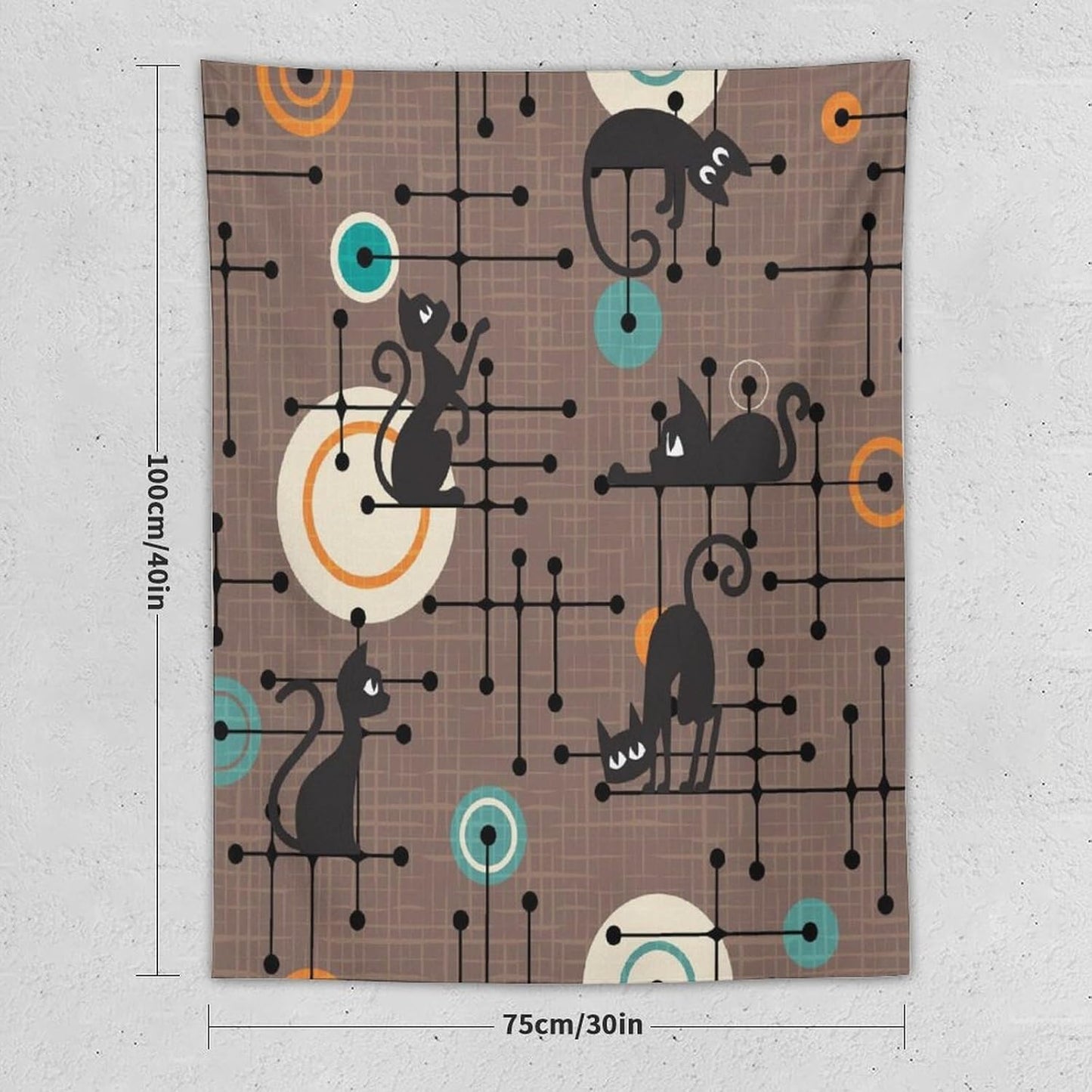 ICMOLYYENLO Boho Medieval Cat Tapestry, Abstract Atomic Starburst Geometric Aesthetic Art Wall Hanging For Bedroom Living Room Dormitory 60x60 Inches