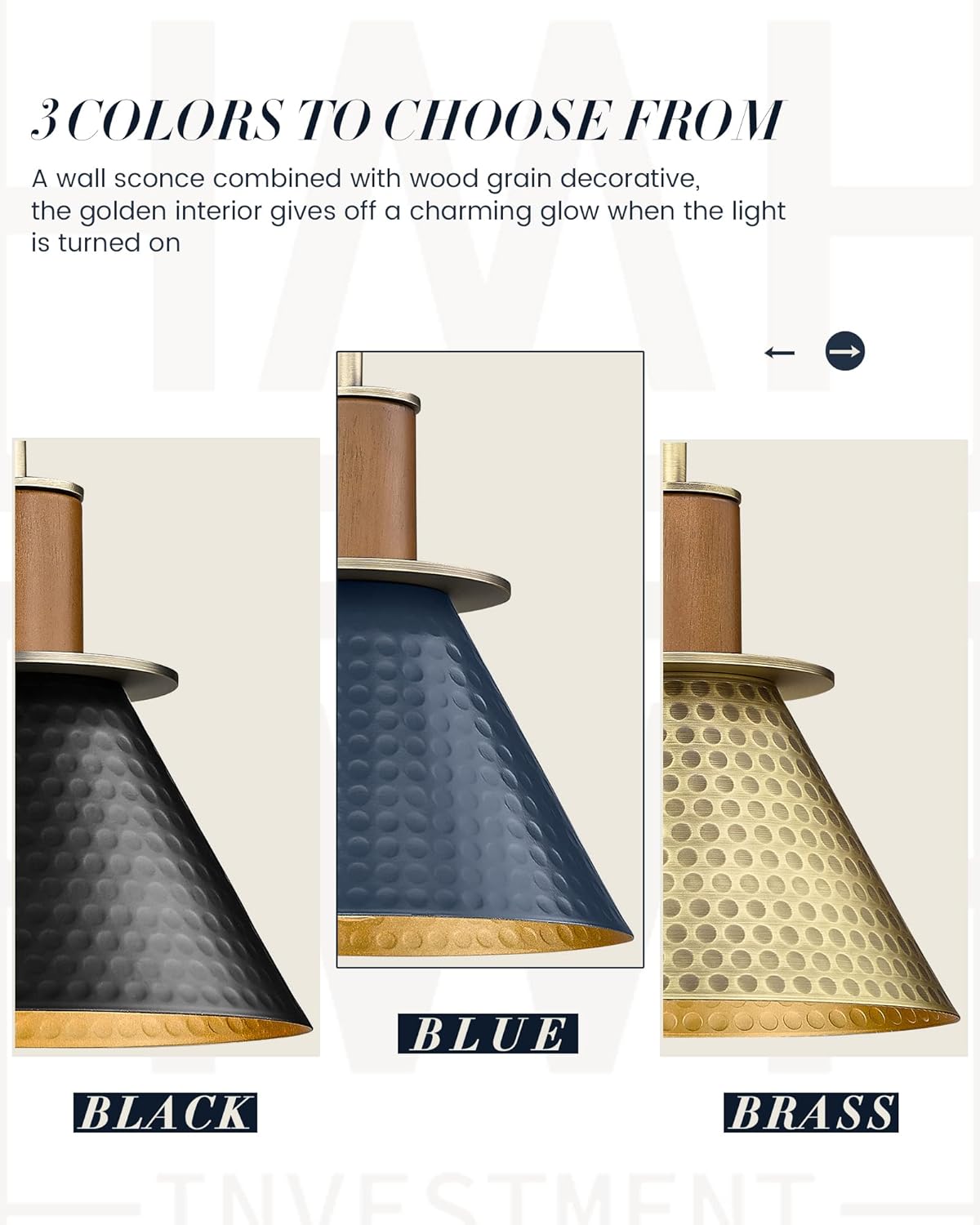 Modern Wall Sconces, HWH Industrial Sconce Wall Lighting Indoor Wall Lamp, Gooseneck 1-Light Barn Vanity Light for Kitchen Bedroom, Hammered Metal Shade, Navy Blue Finish, 5HZG74B-L BL+BG