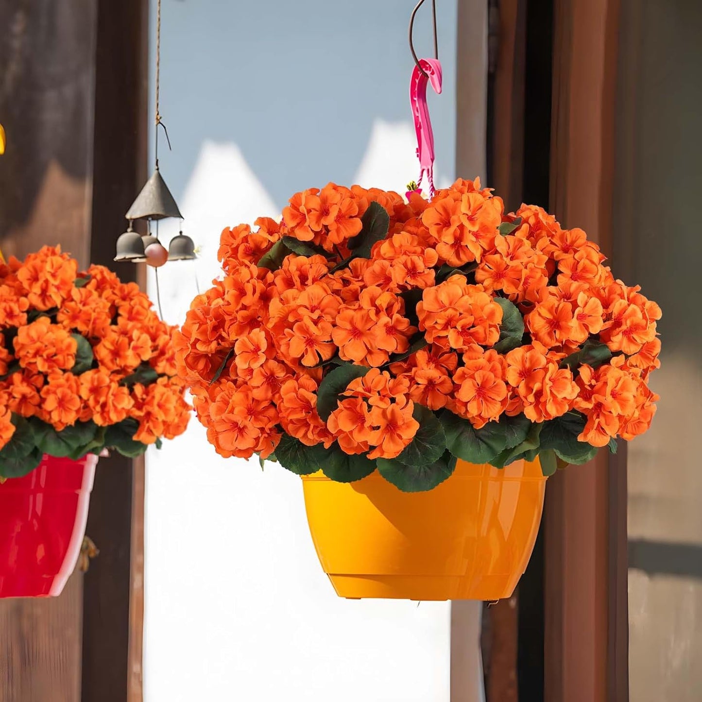 Hananona 12 Pcs Artificial Geranium Flowers for Outdoors Orange Silk Geranium Flowers Outdoor UV Resistant Plants Faux Fall Flower for Home Kitchen Autumn Table Centerpieces Decor (12, Orange)