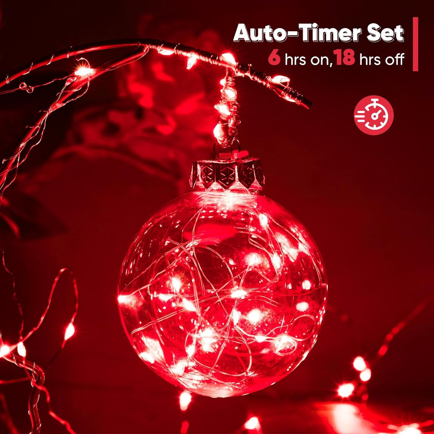 1 Pack 16.4 Ft. Battery Operated Outdoor String Lights with Remote & Timer, LED Red Fairy Lights, Waterproof Twinkle Lights for Bedroom, Dorm, Mason Jar, Wedding, Party, Christmas