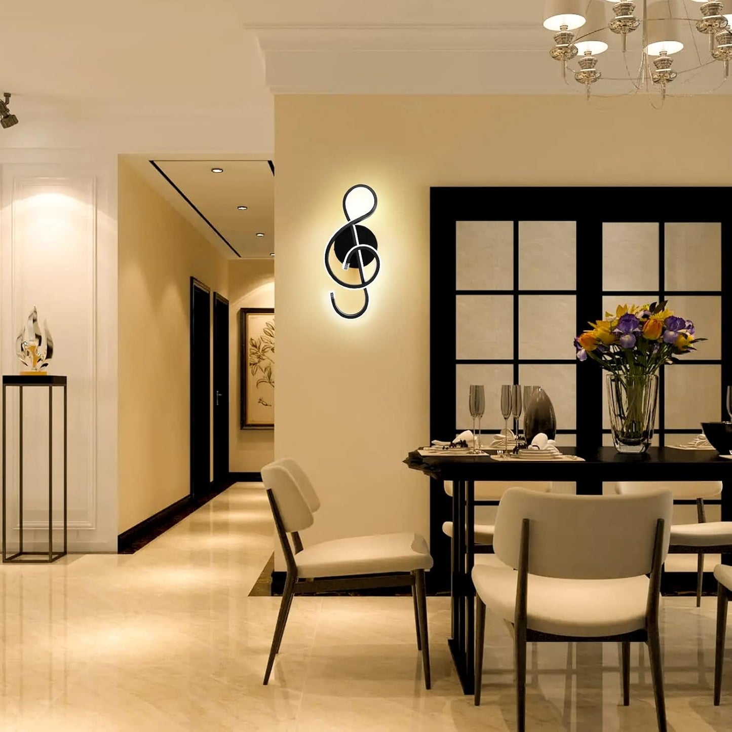 XEYOU 22W Modern Wall Sconce Lighting Indoor LED Creative Wall Light Fixture Music Symbol Art Decoration Wall Lamp for Living Room Bedroom Stair Corridor, Black 3000K