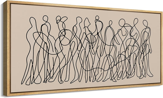 MUDECOR Extra Large Framed Canvas Print Wall Art Modern Line Art People Abstract Illustrations Decorative Colorful Multicolor for Bedroom - 60"x30"